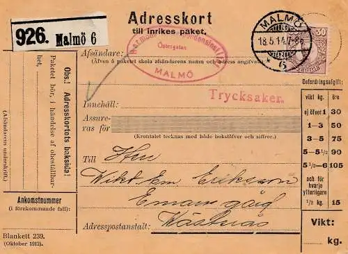 Schweden: 1914: Adresskort Malmö