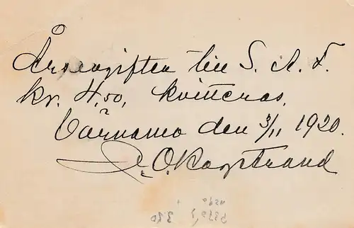 Schweden: 1920: Ganzsache Nachnahme