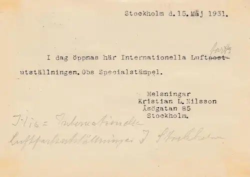 Suède: 1931: Lettre recommandé Stockholm comme Lufptost à Helsinki