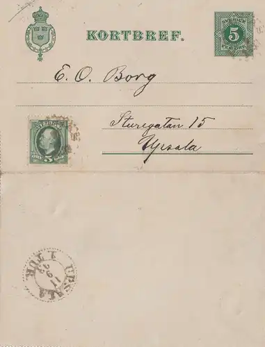 Schweden: 1893: Kortbref nach Upsala