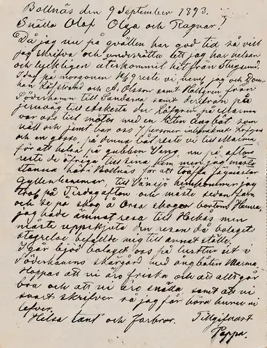 Suède: 1893: Cortbref vers Upsala