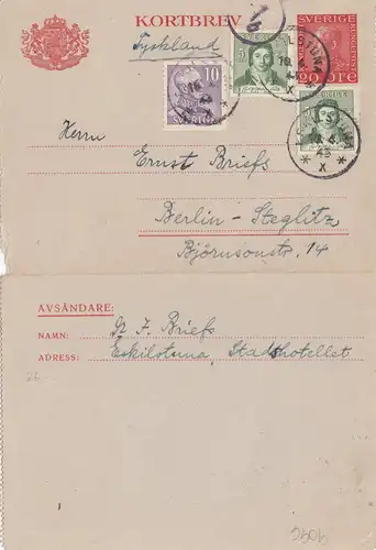 Schweden: 1943: Ganzsache nach Berlin