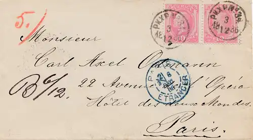 Schweden: 1886: Brief nach Paris - Etranger