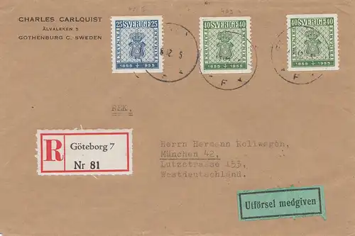 Schweden: 1955: Einschreiben Göteborg nach München