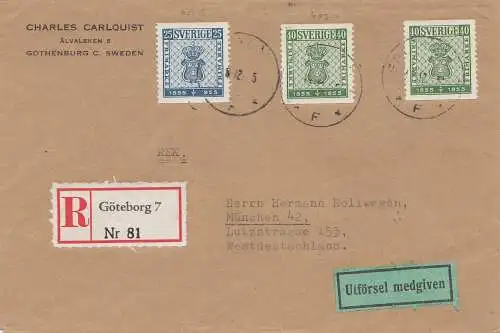Schweden: 1955: Einschreiben Göteborg nach München
