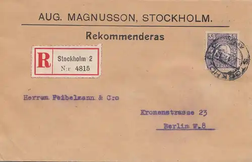 Schweden: 1919: Einschreiben Stockholm nach Berlin