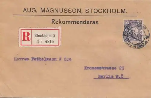 Schweden: 1919: Einschreiben Stockholm nach Berlin