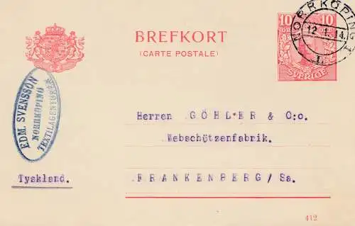 Schweden: 1914: Norrköping nach Frankenberg