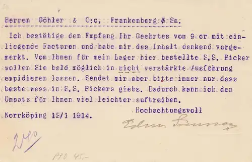 Suède: 1914: Norrköping vers Frankenberg