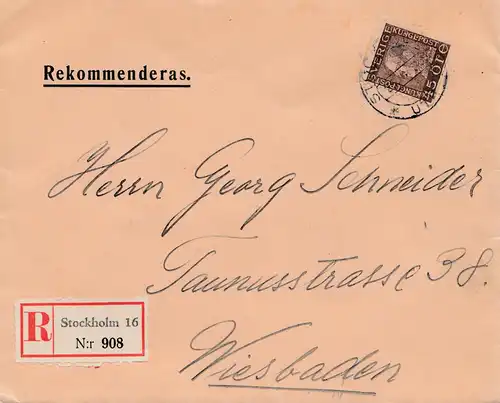Suède: 1932: Lettre recommandé Stockholm vers Wiesbaden