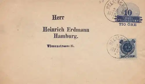 Suède: 1894: entier après Hambourg. .