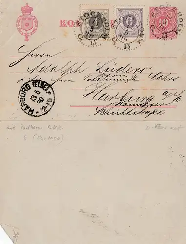 Schweden: 1890: Ganzsache-Kartenbrief nach Harburg