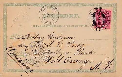 Schweden: 1901: Foto AK nach Orange in USA
