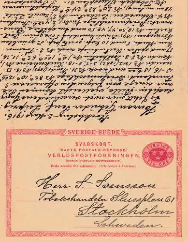 Schweden: 1913: Ganzsache an Gebrüder Senf, Leipzig