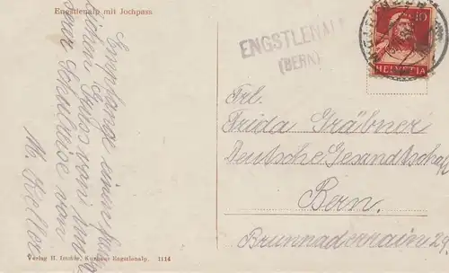 Suisse: 1921: Carte d'affichage de Engstlenalb