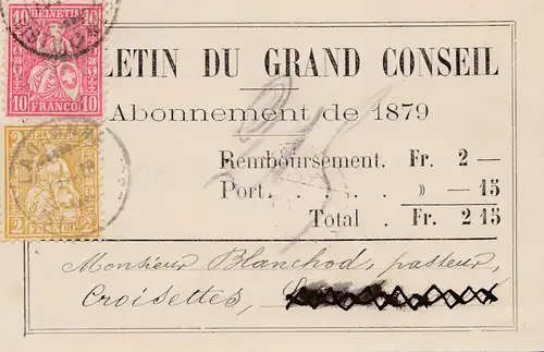 Suisse: 1879: Buletin du Grand Conseil, Lausanne