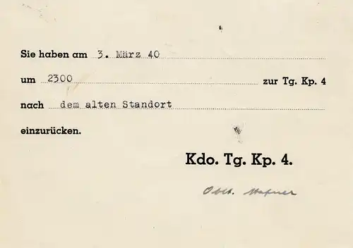 Schweiz: 1940: Eilsendung Telegraphen KP. Feldpost nach Bern