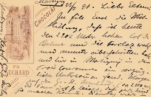 Suisse: 1938: Martigy après Düsseldorf, entier, chocolat, Suchard