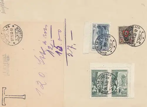 Schweiz: 1933: Zürich-Riesbach: Marken zur Verrechnung !!!