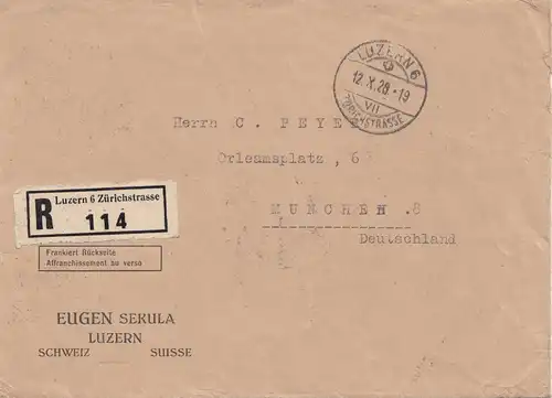 Schweiz: 1928: Einschreiben Luzern nach München