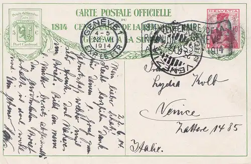 Schweiz: 1914: Ganzsache mit Bild Nr. 3, aus Genf