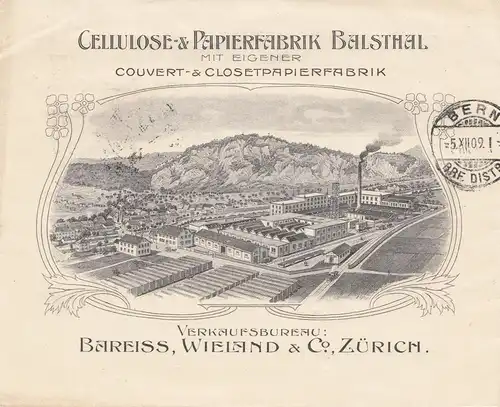 Suisse: 1909: Lettre de Zurich à Berne, cellulose Papierfabrik, image arrières.