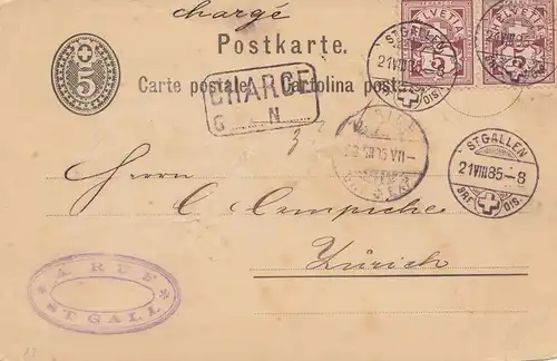 Schweiz: 1883: St. Gallen nach Zürich, Charge