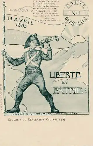 Schweiz: 1903: Ansichtskarte Liberte et Patrie, Canton de Vaud