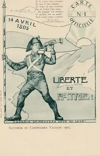 Suisse: 1903: Carte de vue Liberte et Patrie, Canton de Vaud