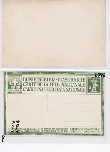 Schweiz: 1915: Ganzsache Bundesfeier P51a P, Probedruck mit Vergleich