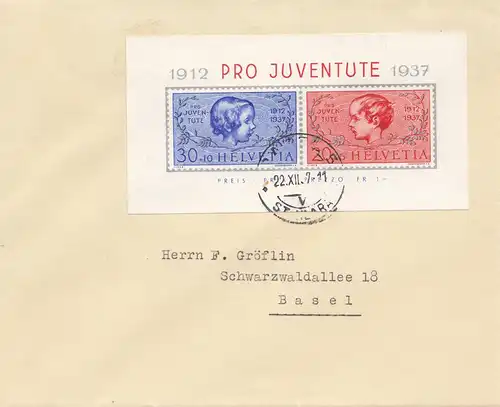 Suisse: 1937: Block 3, vers Bâle