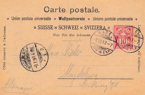Schweiz: 1897: Ansichtskarte Basel nach Magdeburg