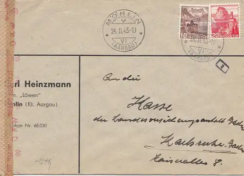 Schweiz: 1943: Möhlin nach Karlsruhe, OKW Zensur