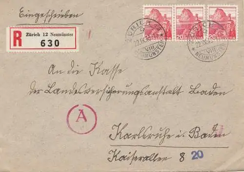 Suisse: 1943: Zurich en recommandé à Karlsruhe, OKW Censure