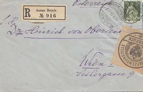 Suisse: 1916: Lettre recommandée Aarau Lettre à Vienne, Poste de censure