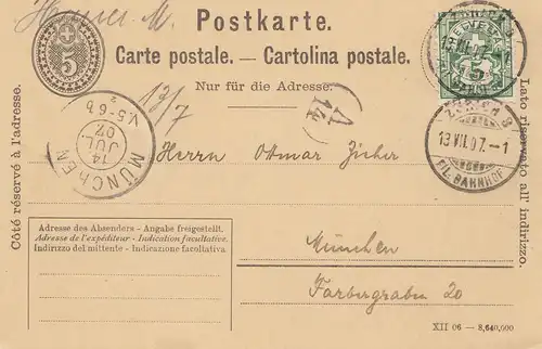 Suisse: 1907: Richterswil vers Munich