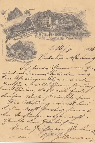 Schweiz: 1896: Ansichtskarte Eggishorn 