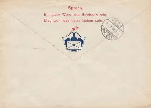 Schweiz: 1908: Zürich nach Bern; Kuvert Fabrik
