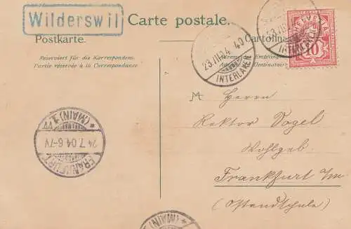 Suisse: 1904: Carte de vue de Wisswil après Francfort