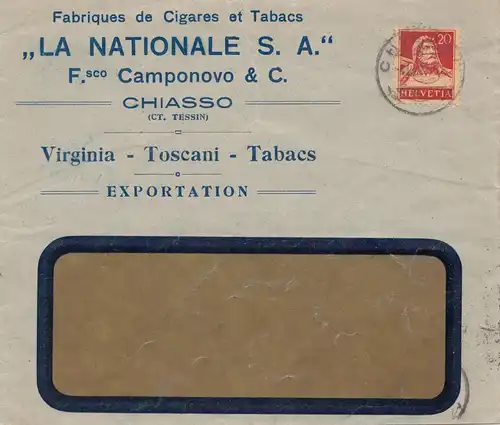 Suisse: 1927: Chiasso, tabac, cigarettes