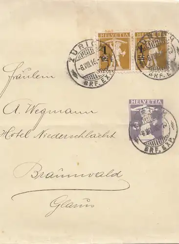 Suisse: 1916: Zurich vers Braunwald, Streifband