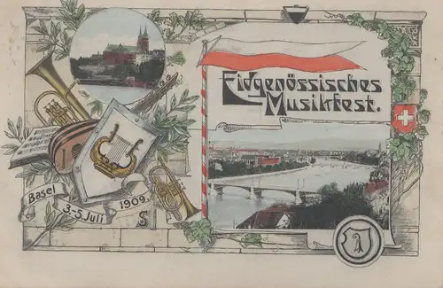 Schweiz: 1909: Ansichtskarte Basel Musikfest