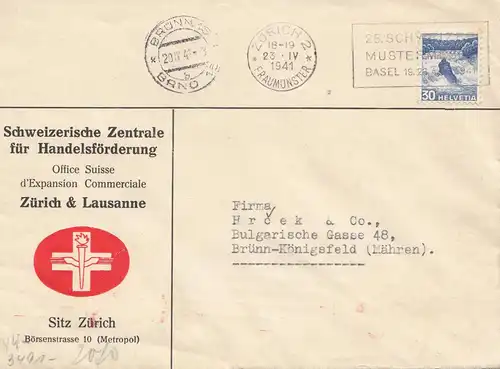 Schweiz: 1941: Zürich nach Brünn, OKW Zensur