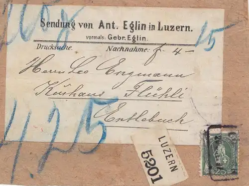 Schweiz: 1937: Luzern als Nachnahme-Drucksache nach Entlebuch, Adressteil