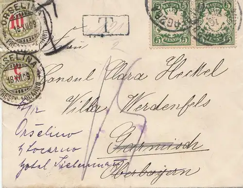 Schweiz: 1909: Deutschland nach Orselina, Nachgebühr