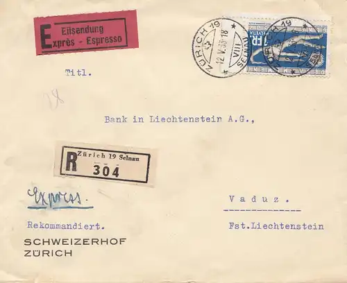 Suisse: 1933: Inscrivez-vous Eilboten Zurich vers Vaduz
