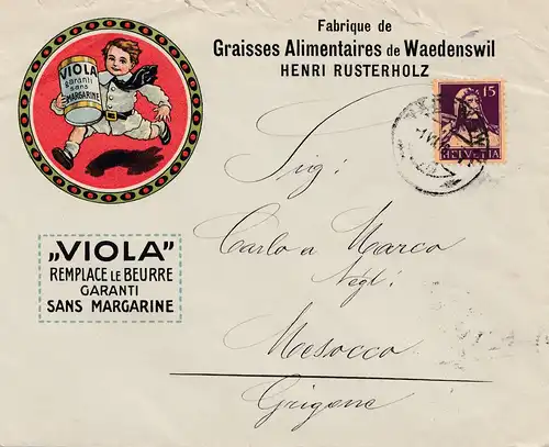 Suisse: 1918: Waedenswil d'après Mesocca, Margarine, Viola