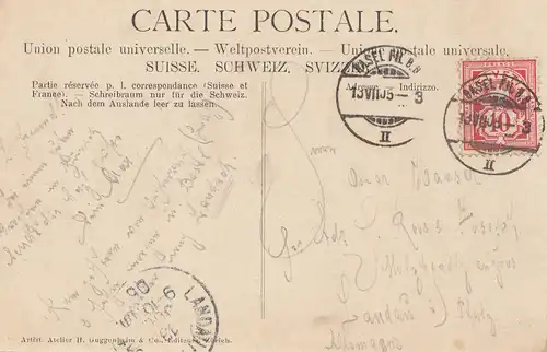 Suisse: 1905: Zurich, Bâle, carte de bord Festival des chanteurs