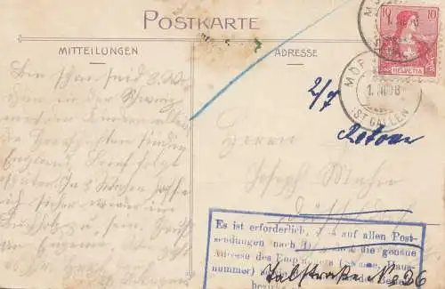 Schweiz: 1908: Ansichtskarte Lauterbrunnen Staubbach, nach Düsseldorf, zurück