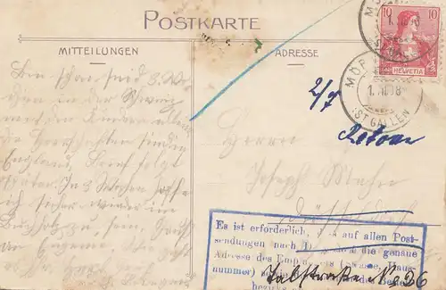 Suisse: 1908: Carte de vue Lauterbrunnen Staubbach, à Düsseldorf, retour